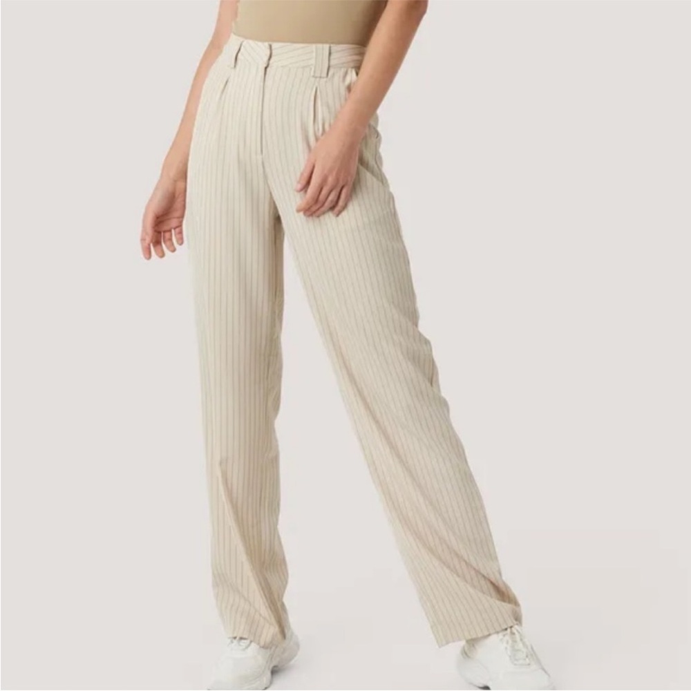 NA-KD Pin Stripe Beige Wide Leg Trousers size 4